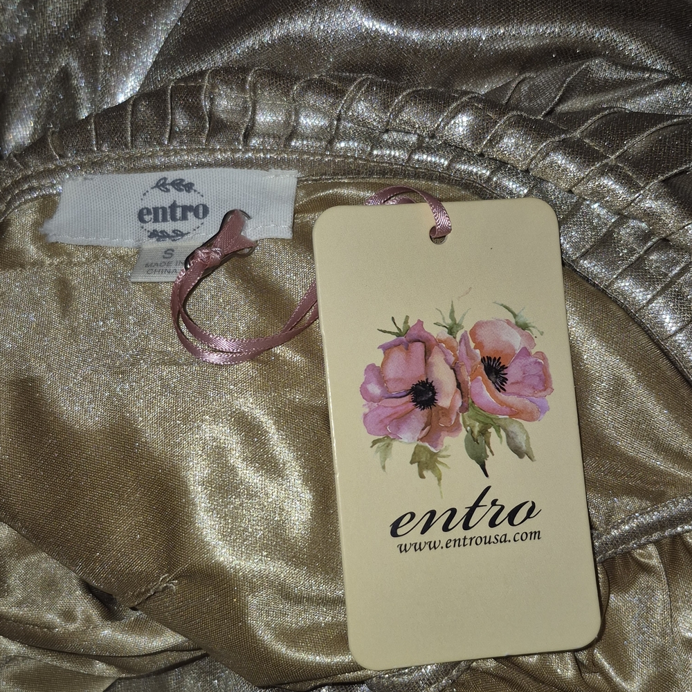 Entro Gold Metallic Size S NEW Ruffled Mini Dress - Picture 3 of 8